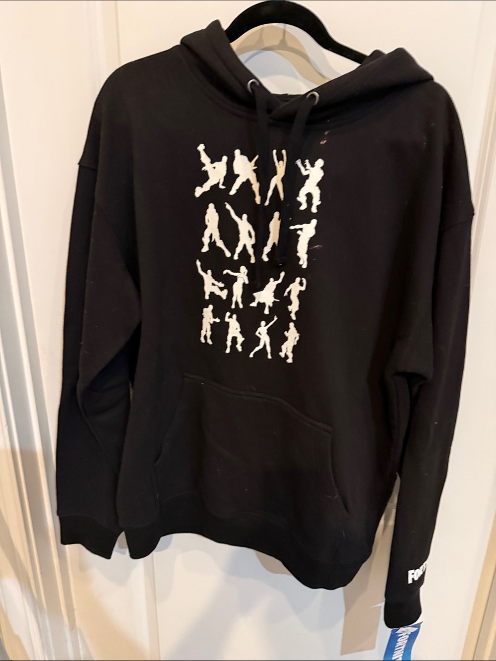 Men's Black Zip-Up Hoodie with White Graphic Silhouettes